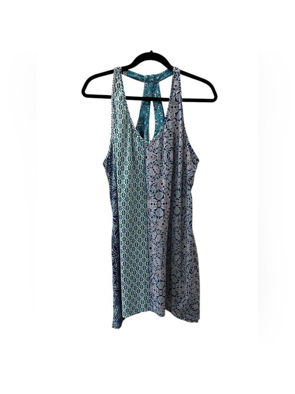 Linea Donatella Women's Printed Sleeveless Trapeze Dress Blue Green Size: Medium